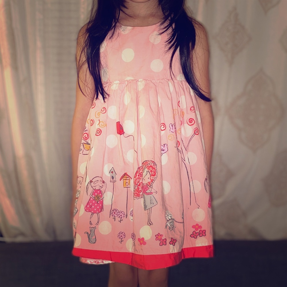 Little Girl’s Pink Polka Dot Dress; Semi-Casual